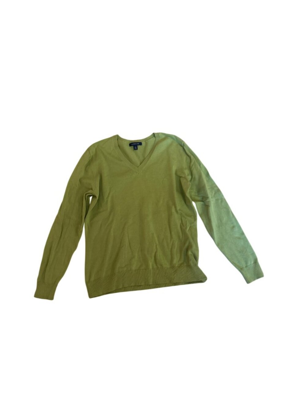 Lands End Green V-Neck Sweater M Cotton Blend Chartreuse Classic Preppy